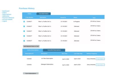 Purchase History Page Figma Prototype